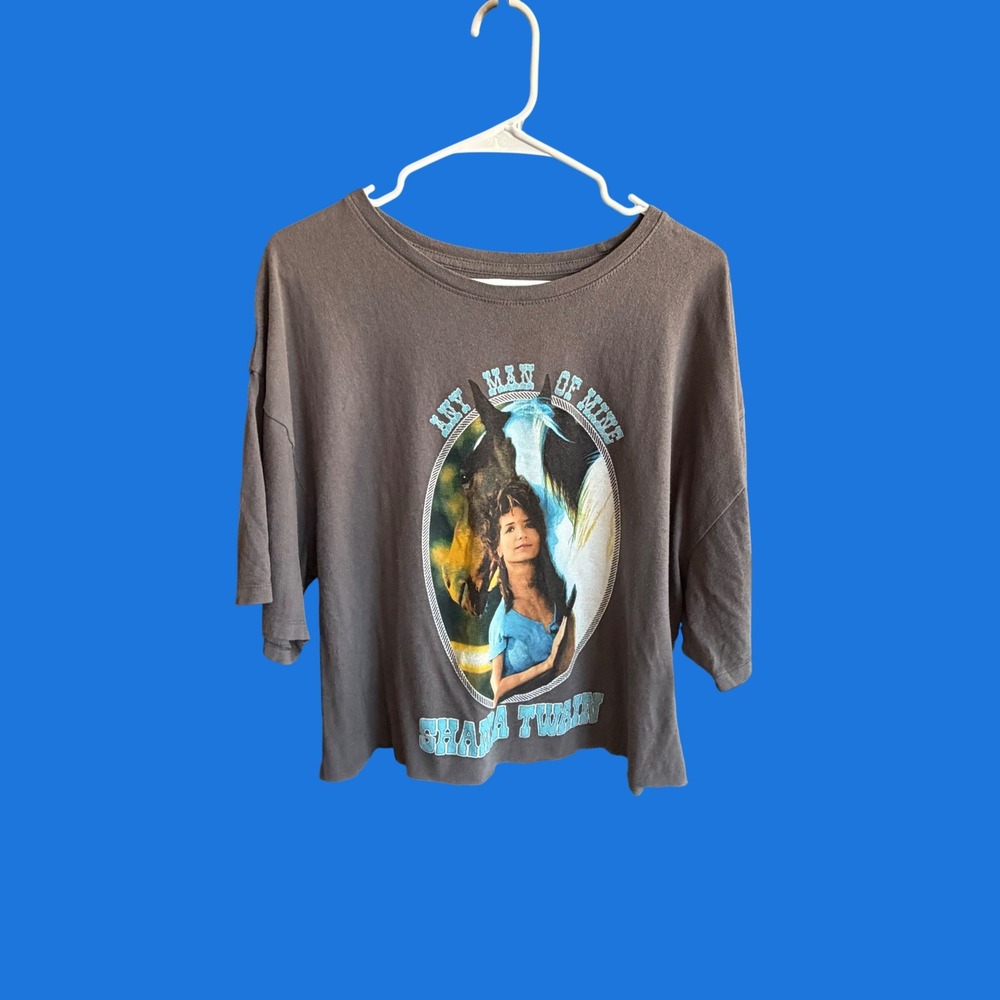 Shania Twain Any Man‎ Of Mine Graphic Tee Gray Boxy Cropped T-Shirt XXL